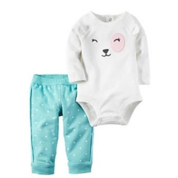 Carter's 2 Piece‎ Set Bear Bodysuit Dotted Pants NWT 6M Outfit Long Sleeve - Picture 1 of 4